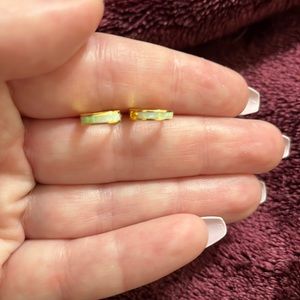 2 pair of Caitlin Minimalist gold and gold opal huggies